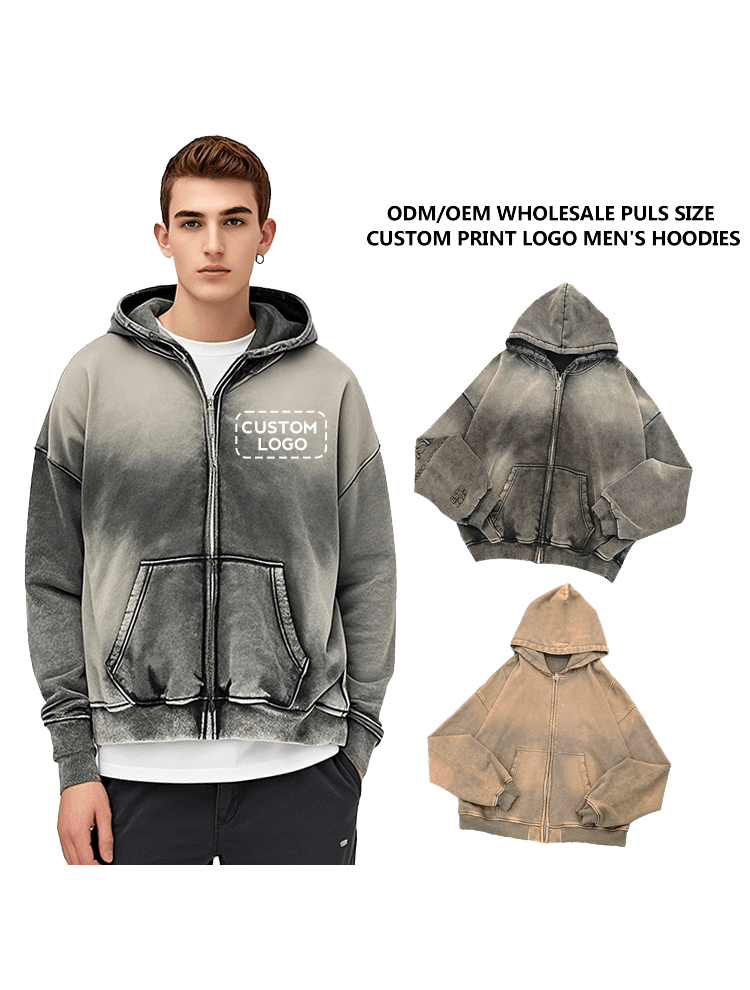 ODMOEM Großhandel Säurewäsche Custom Print Logo Herren Hoodies