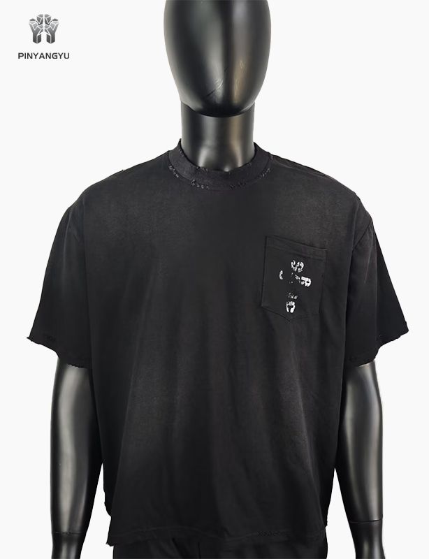 Herren-T-Shirt, übergroß, blankes T-Shirt, Acid Wash, schweres Sun Fade Wash, kastenförmig, kurz geschnitten, Distressed Vintage-T-Shirts für Männer