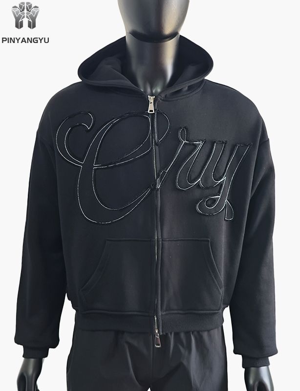 Hoodie mit Patch-Stickerei und Doppelreißverschluss