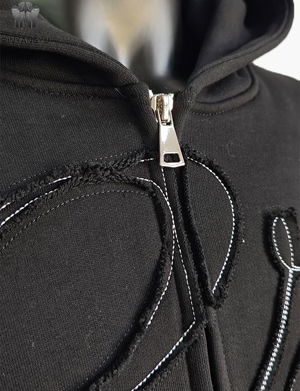 Hoodie mit Patch-Stickerei und Doppelreißverschluss